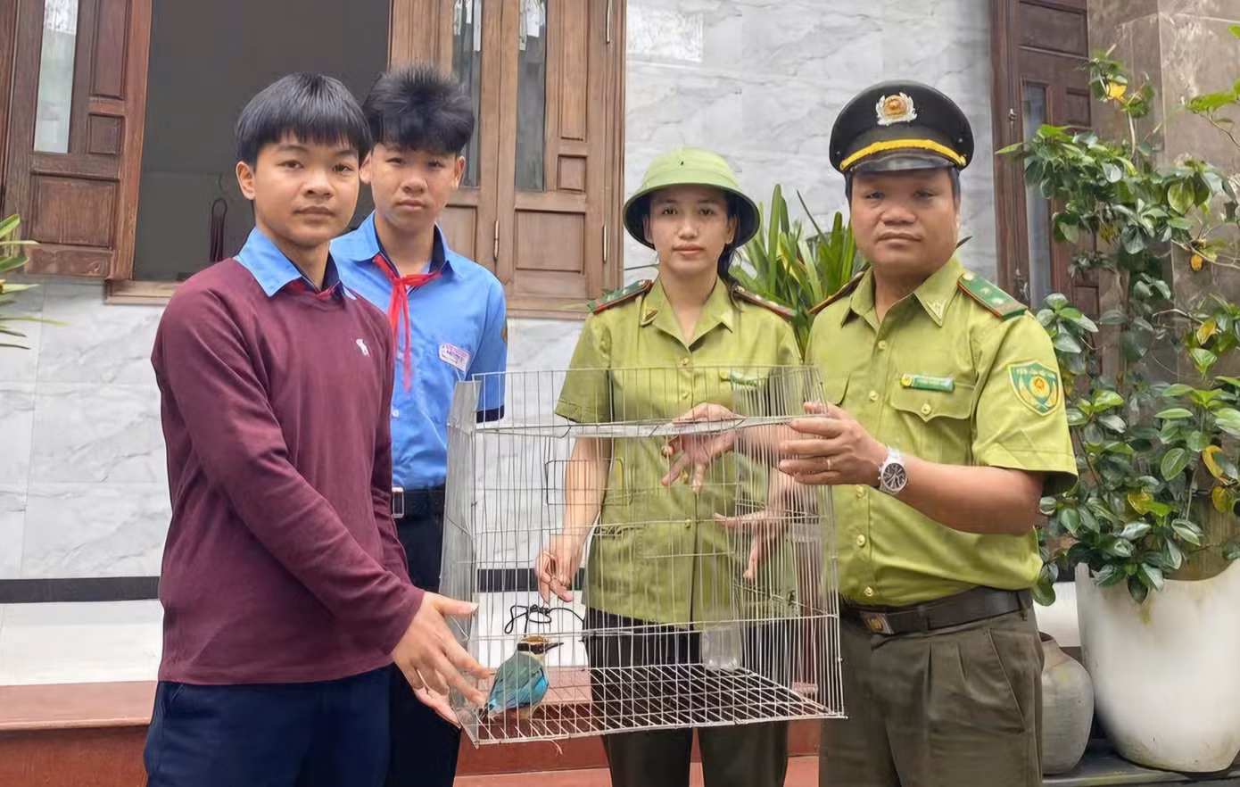 Em Nguyễn Văn Anh Kiệt bàn giao cá thể chim quý hiếm cho cơ quan kiểm lâm. Em Nguyễn Văn Anh Kiệt bàn giao cá thể chim quý hiếm cho cơ quan kiểm lâm.