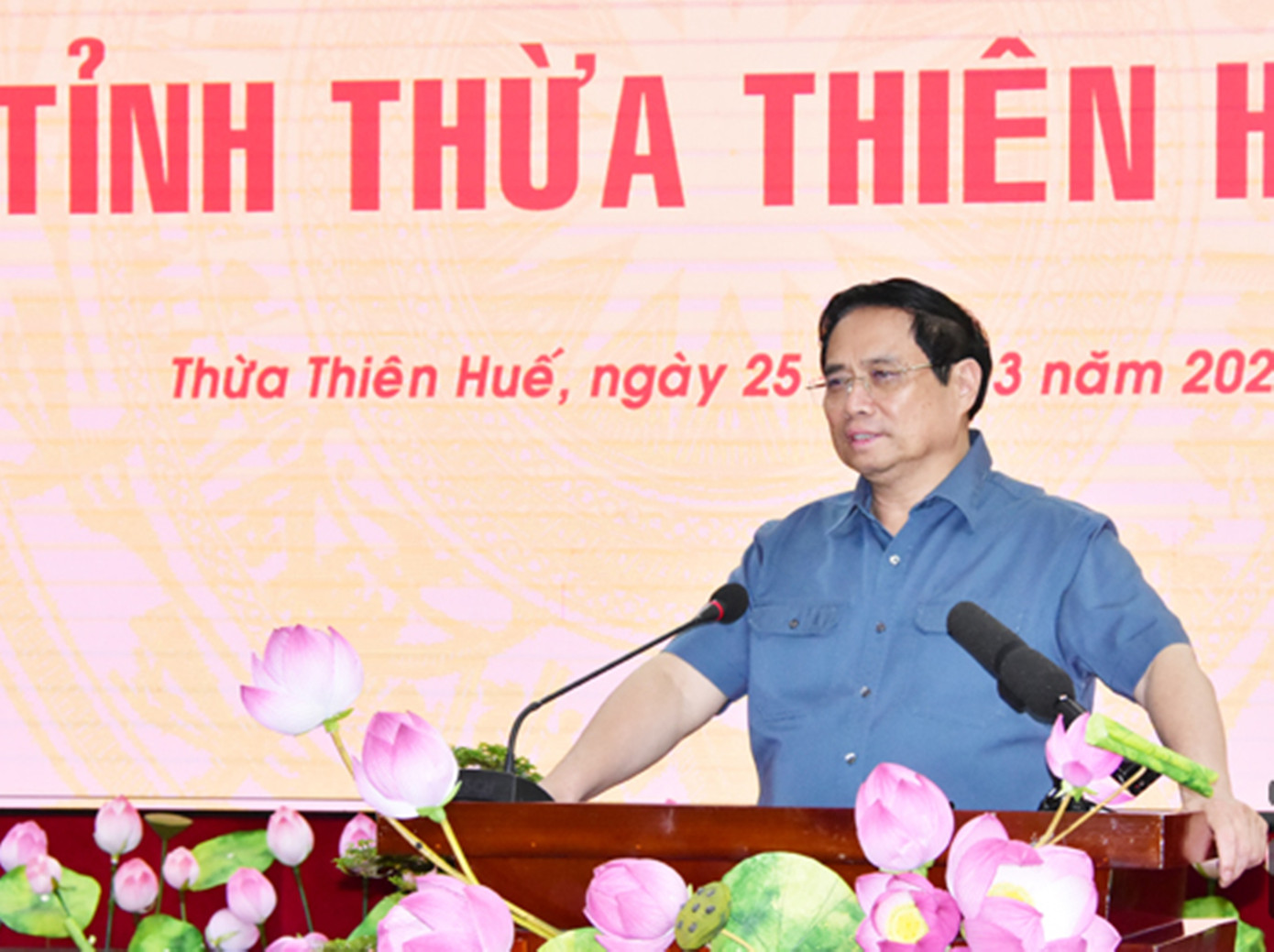 Thủ tướng Phạm Minh Chính phát biểu tại buổi làm việc với lãnh đạo tỉnh TT-Huế và các bộ, ngành Trung ương. (Ảnh: Cổng TTĐT TTH) Thủ tướng Phạm Minh Chính phát biểu tại buổi làm việc với lãnh đạo tỉnh TT-Huế và các bộ, ngành Trung ương. (Ảnh: Cổng TTĐT TTH)