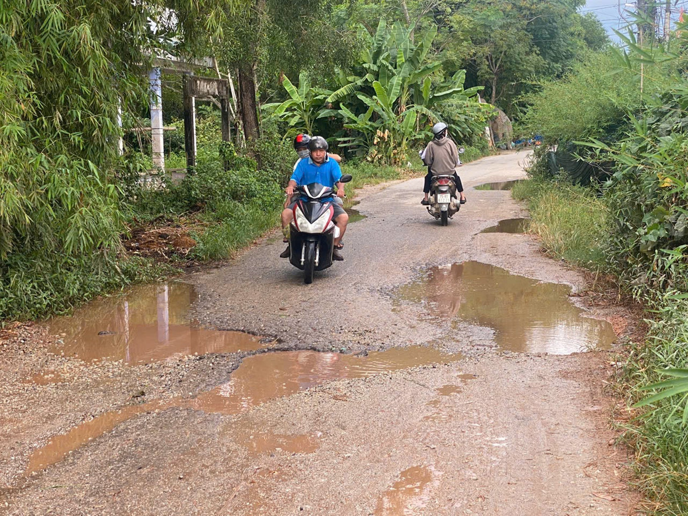 Ghi nhận của PV, trên tuyến Tỉnh lộ 10A hiện có rất nhiều đoạn đường bị hư hỏng nặng, nhan nhản hầm hố, ổ gà lớn nhỏ. Đường ngập nước quanh năm kể cả lúc cao điểm nắng nóng do thiếu hệ thống thoát nước, người dân làm nấm rơm tưới nước thẩm thấu ra đường. Các lớp cấp phối, đá dăm làm nền đường không được sửa chữa, gia cố đã bị bong tróc, khoét thành hố sâu và ngập đầy nước.