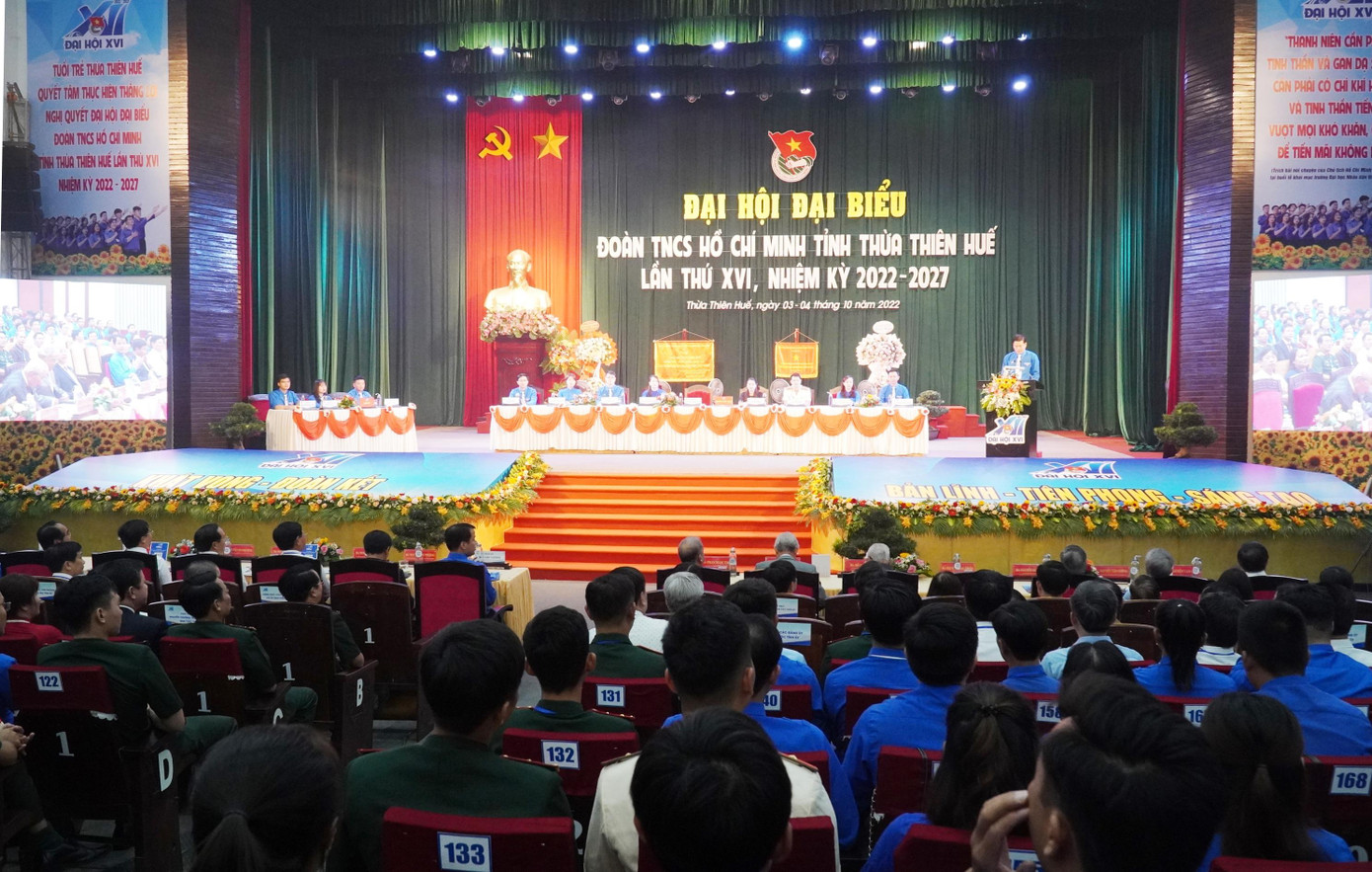 Đại hội Đại biểu Đoàn TNCS Hồ Chí Minh tỉnh TT-Huế lần thứ XVI, nhiệm kỳ 2022 - 2027, đã bước vào phiên làm việc trọng thể và xác định nhiều mục tiêu quan trọng đặt ra đối với tuổi trẻ toàn tỉnh trong nhiệm kỳ mới. Ảnh: N.V
