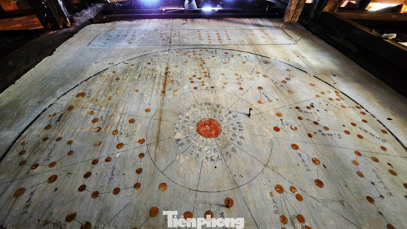 Trên bức tường mục nát đã bị bong tróc, vẫn còn dấu vết một phần của sơ đồ thiên văn để theo dõi chu kỳ thời gian, phương hướng hoặc các vì sao. Trên bức tường mục nát đã bị bong tróc, vẫn còn dấu vết một phần của sơ đồ thiên văn để theo dõi chu kỳ thời gian, phương hướng hoặc các vì sao.