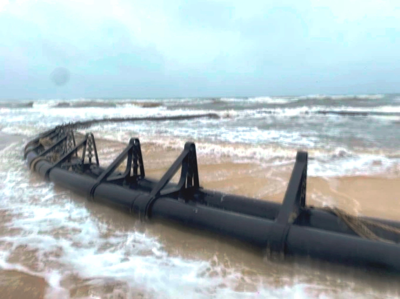 Vật thể lạ có chiều dài hàng trăm mét nghi là lồng bè nổi dùng nuôi trồng thủy sản. Ảnh: A.Ph