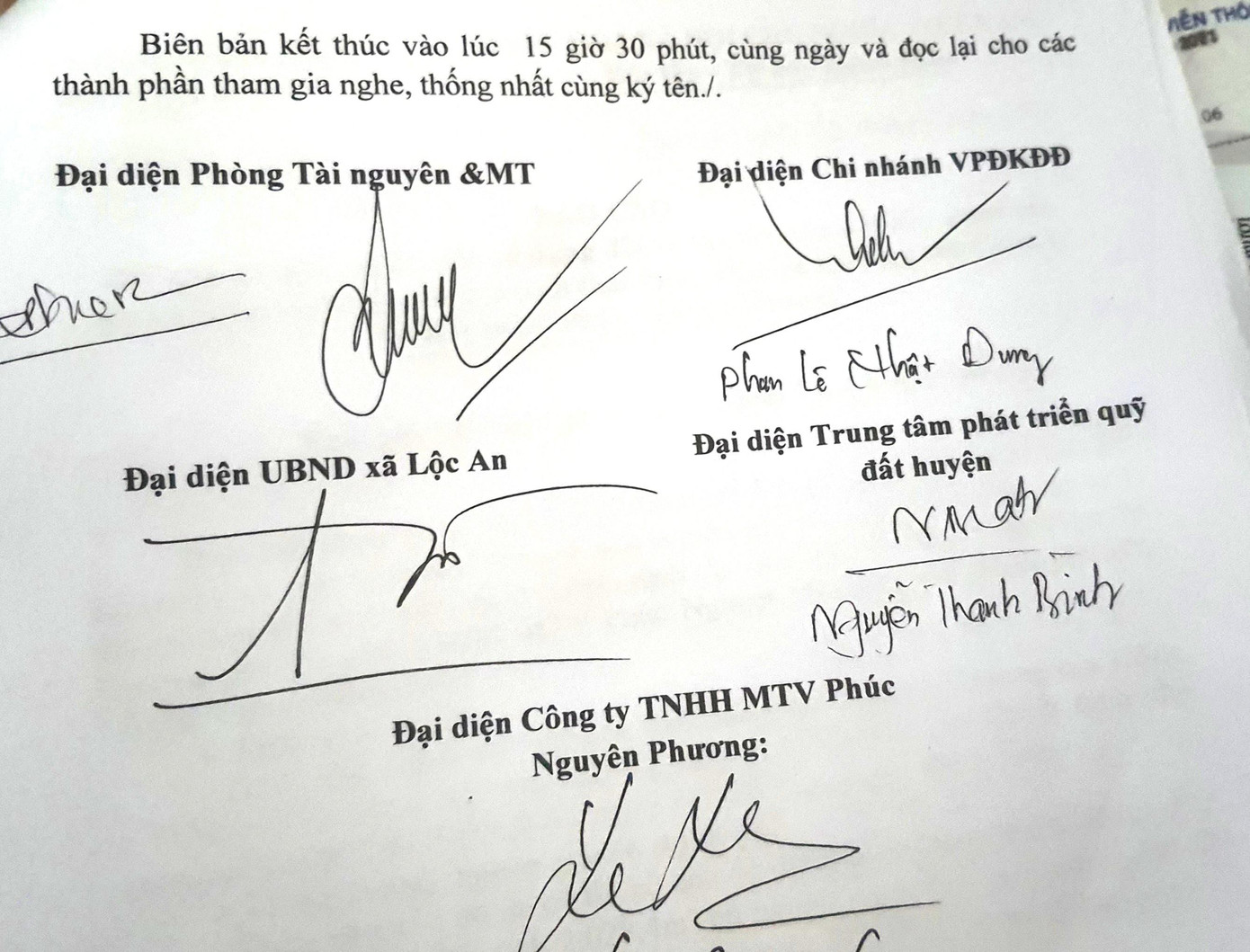 Biên bản làm việc liên quan dự án Phúc Nguyên Phương có chữ ký xác nhận của ông Trương Thanh Tín