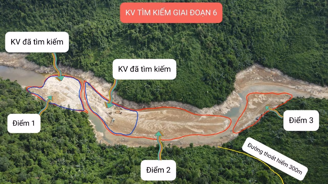 Các vị trí đã và đang được tìm kiếm trong giai đoạn 6 trên sông Rào Trăng
