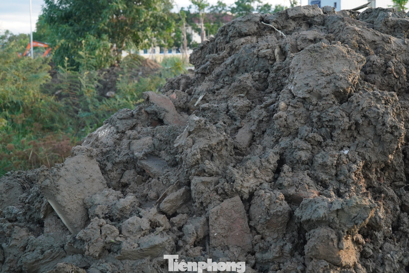Những đống bùn đen nhão, ngậm nước lẫn đầy bê tông khổ lớn.
