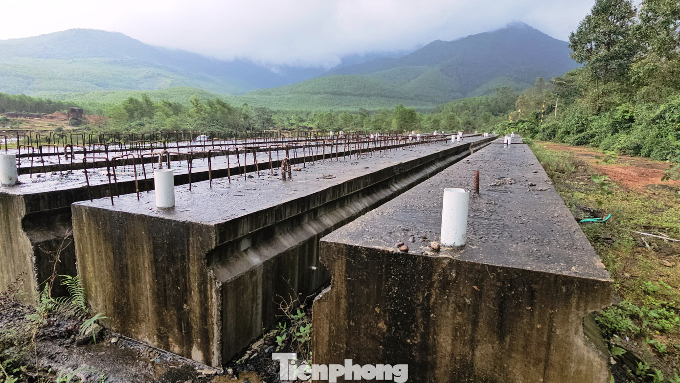 Những khối bê tông phục vụ xây dựng công trình bị bỏ phế, phủ đầy rêu phong.
