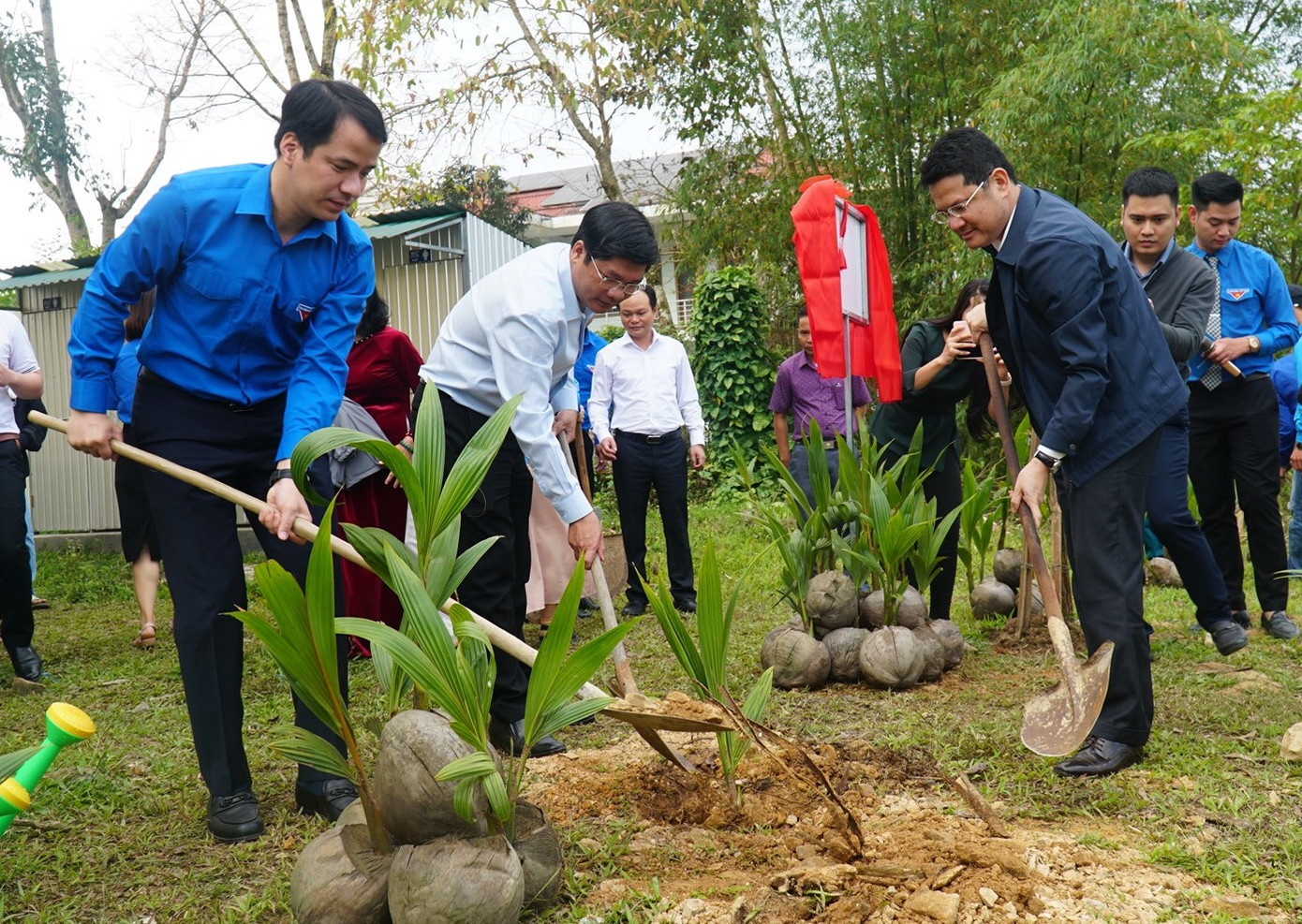 Trồng dừa xiêm tại lễ ra quân.