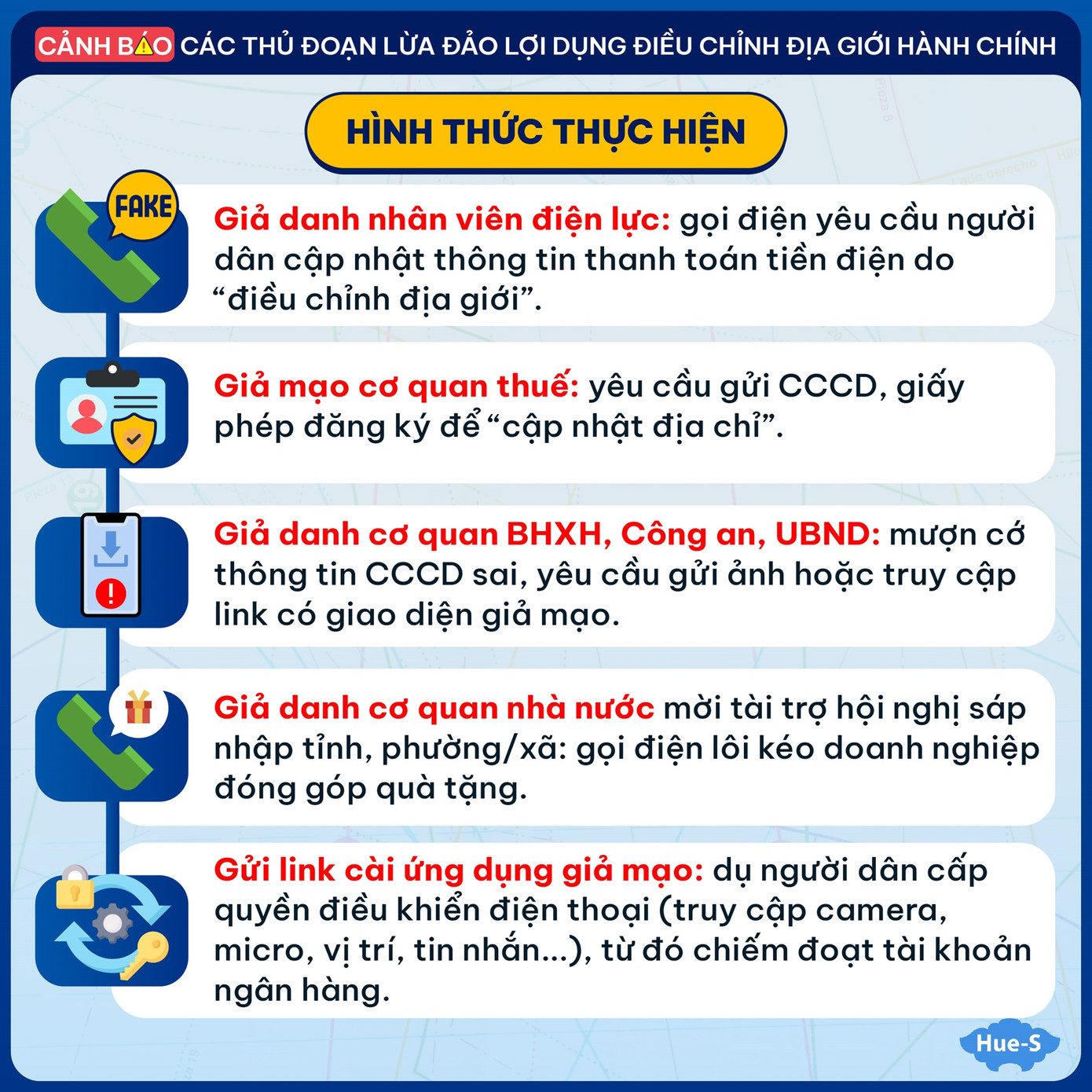 Cảnh báo của Hue-S về thủ đoạn lừa đảo mới lợi dụng điều chỉnh địa giới hành chính. Cảnh báo của Hue-S về thủ đoạn lừa đảo mới lợi dụng điều chỉnh địa giới hành chính.
