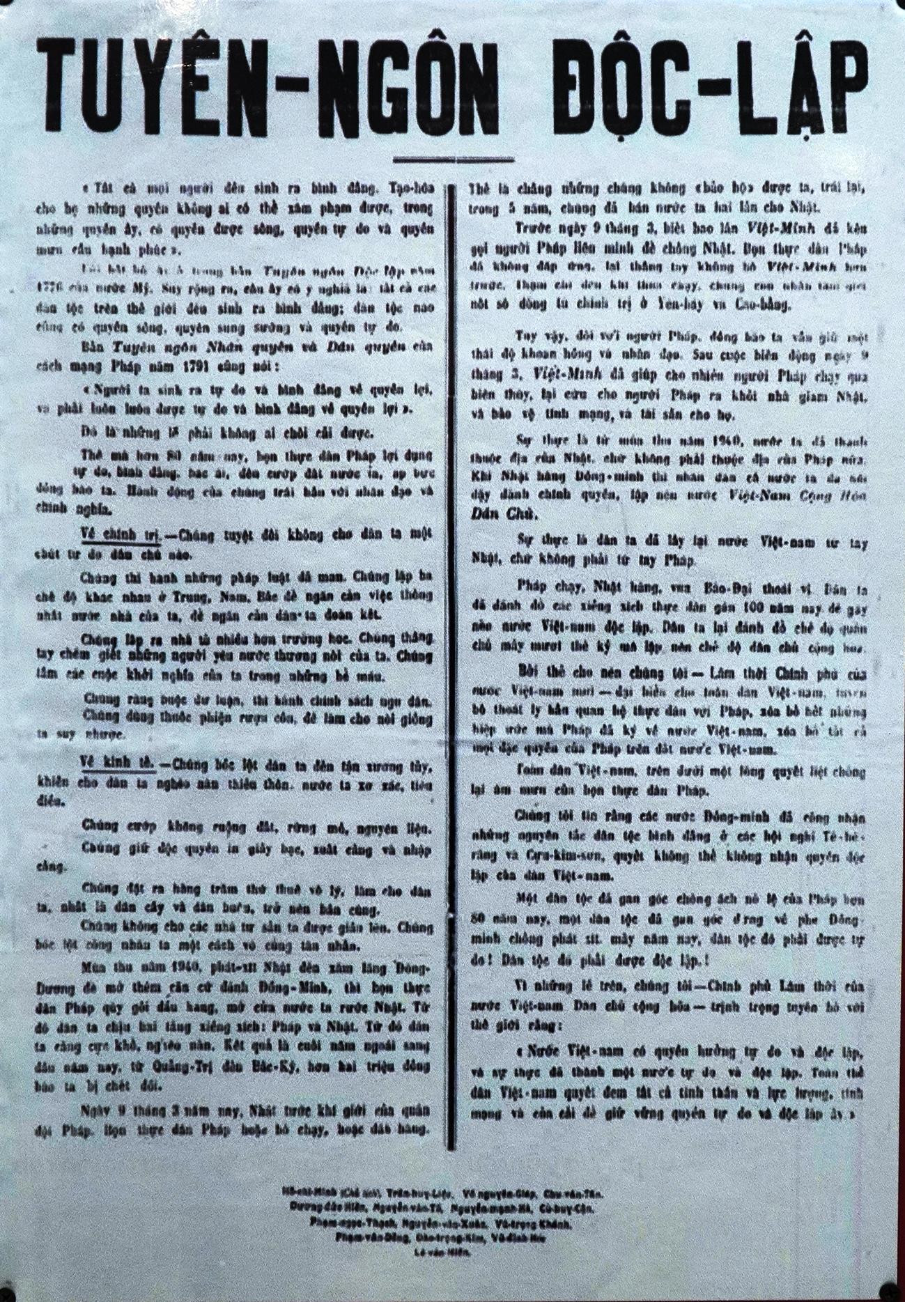 Bản thảo Tuyên ngôn độc lập in.