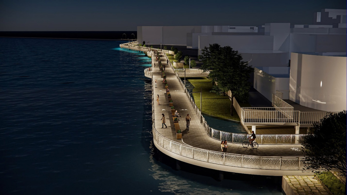 Phối cảnh đường đi bộ dọc bờ nam sông Hương, đoạn từ bến thuyền du lịch Tòa Khâm đến chân Đập Đá.