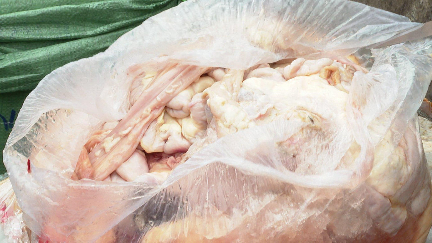 Lô nội tạng không rõ nguồn gốc, xuất xứ với trọng lượng hơn 1 tấn đã xỉn màu, có dấu hiệu ôi thiu Lô nội tạng không rõ nguồn gốc, xuất xứ với trọng lượng hơn 1 tấn đã xỉn màu, có dấu hiệu ôi thiu