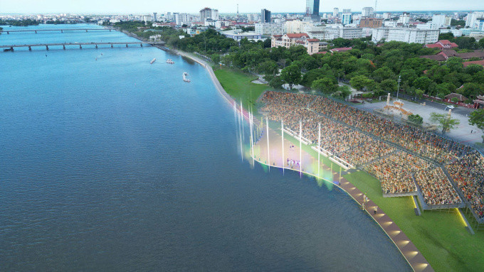 Toàn cảnh tuyến đường đi bộ mới bằng gỗ lim chạy dọc bờ nam sông Hương. Ảnh phối cảnh. Toàn cảnh tuyến đường đi bộ mới bằng gỗ lim chạy dọc bờ nam sông Hương. Ảnh phối cảnh.