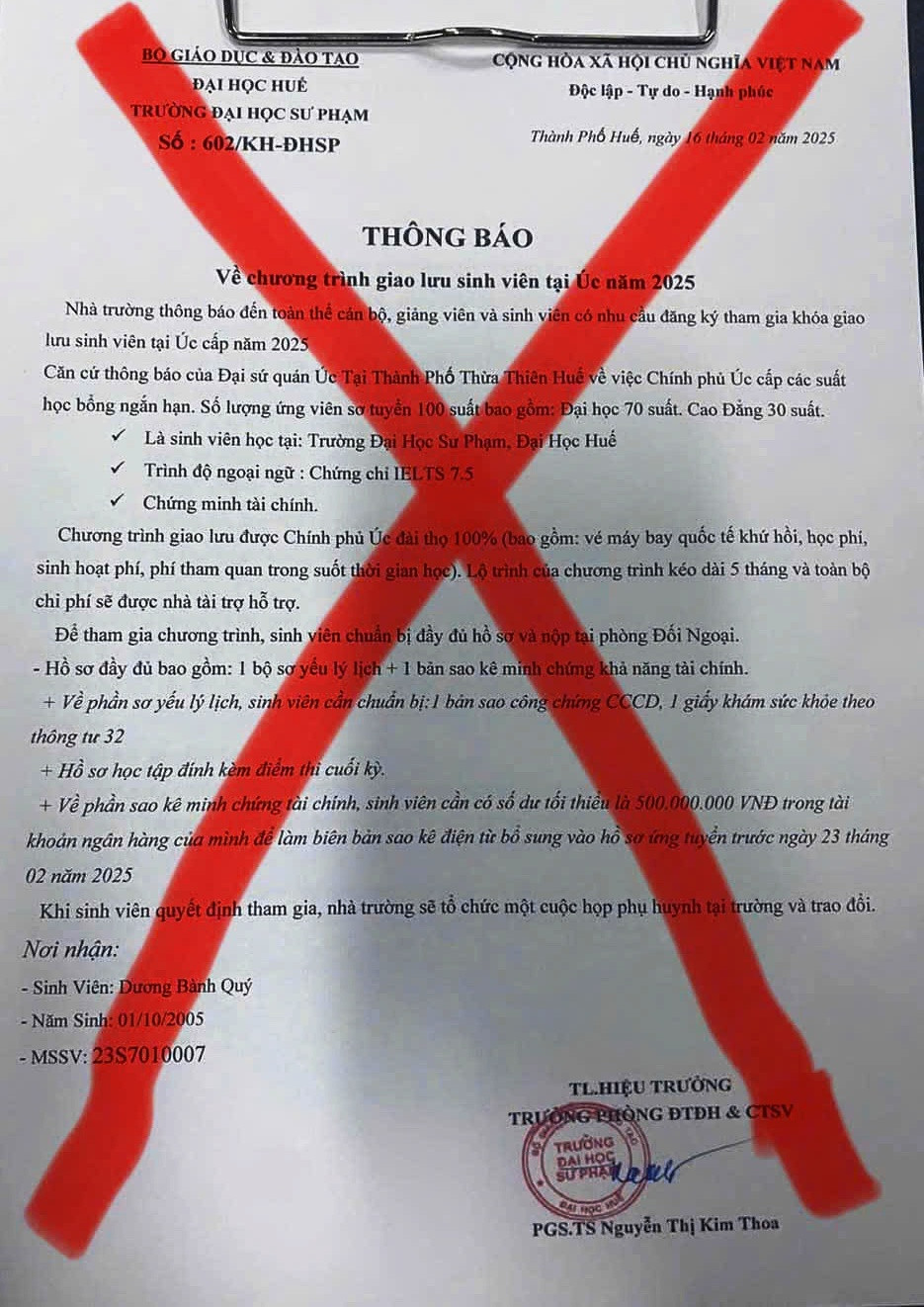 Văn bản mạo danh ĐH Sư phạm Huế. Văn bản mạo danh ĐH Sư phạm Huế.