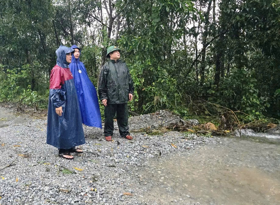 Cơ quan chức năng huyện Phú Lộc kiểm tra thực địa điểm sạt lở mới ở núi Phú Gia.