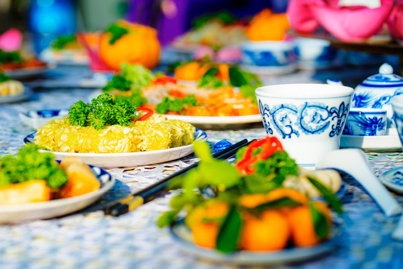 Ẩm thực chay xứ Huế có thể tìm thấy trong bữa ăn hàng ngày cho đến các cỗ tiệc cầu kỳ dịp lễ, rằm. Ảnh: Lê Đình Hoàng