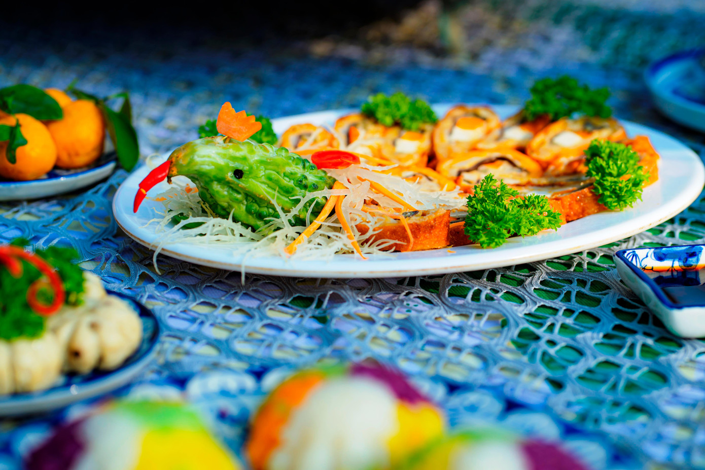 Món chay Huế được chế tác công phu, bắt mắt như là một sản phẩm của nghệ thuật ẩm thực. Ảnh: Lê Đình Hoàng