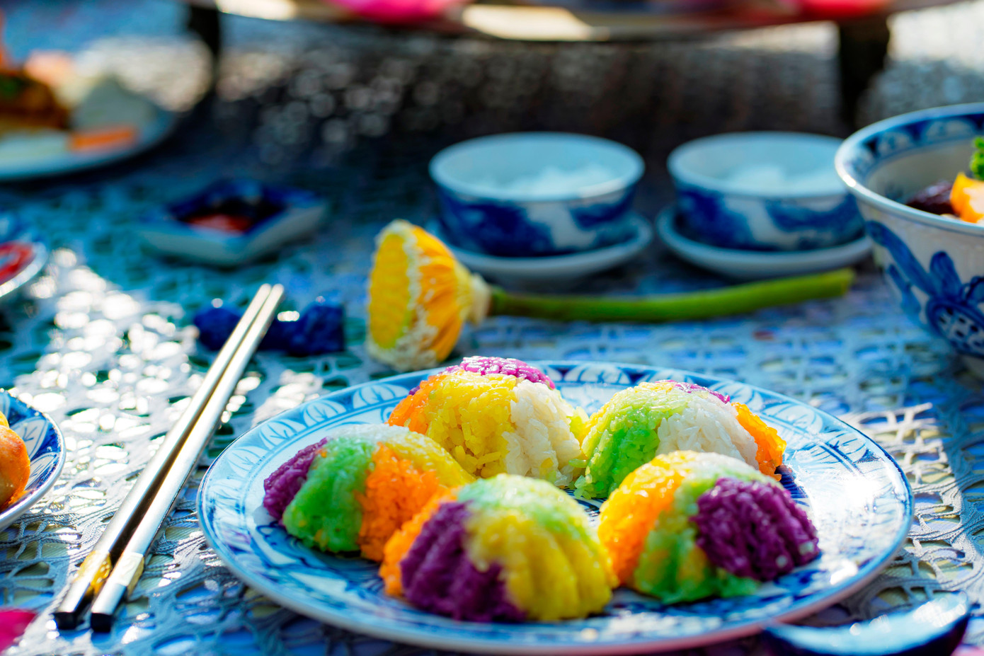 Món xôi ngũ sắc trong cỗ chay xứ Huế