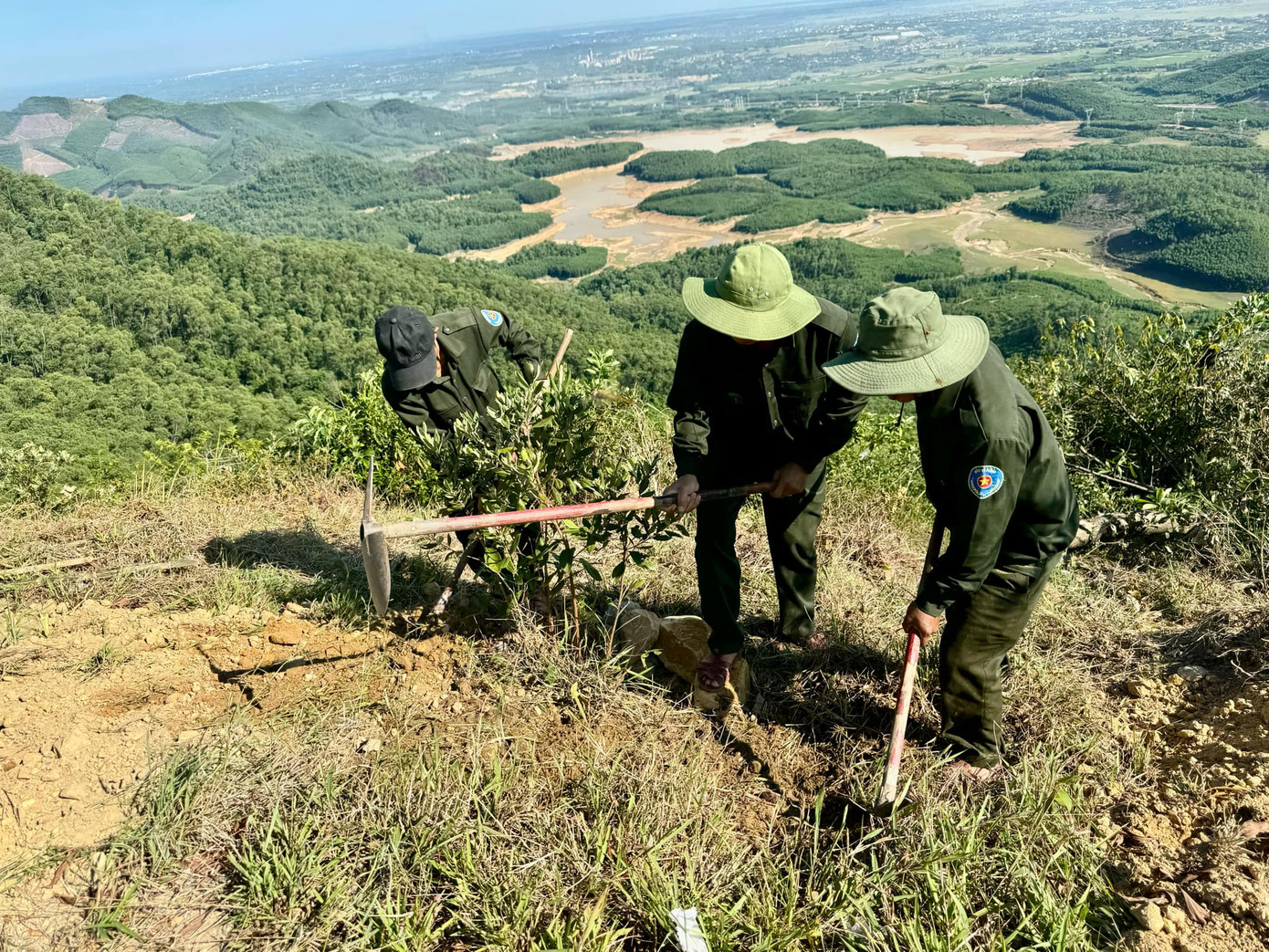 Cải tạo đất để trồng hoa trên núi hòn Vượn.