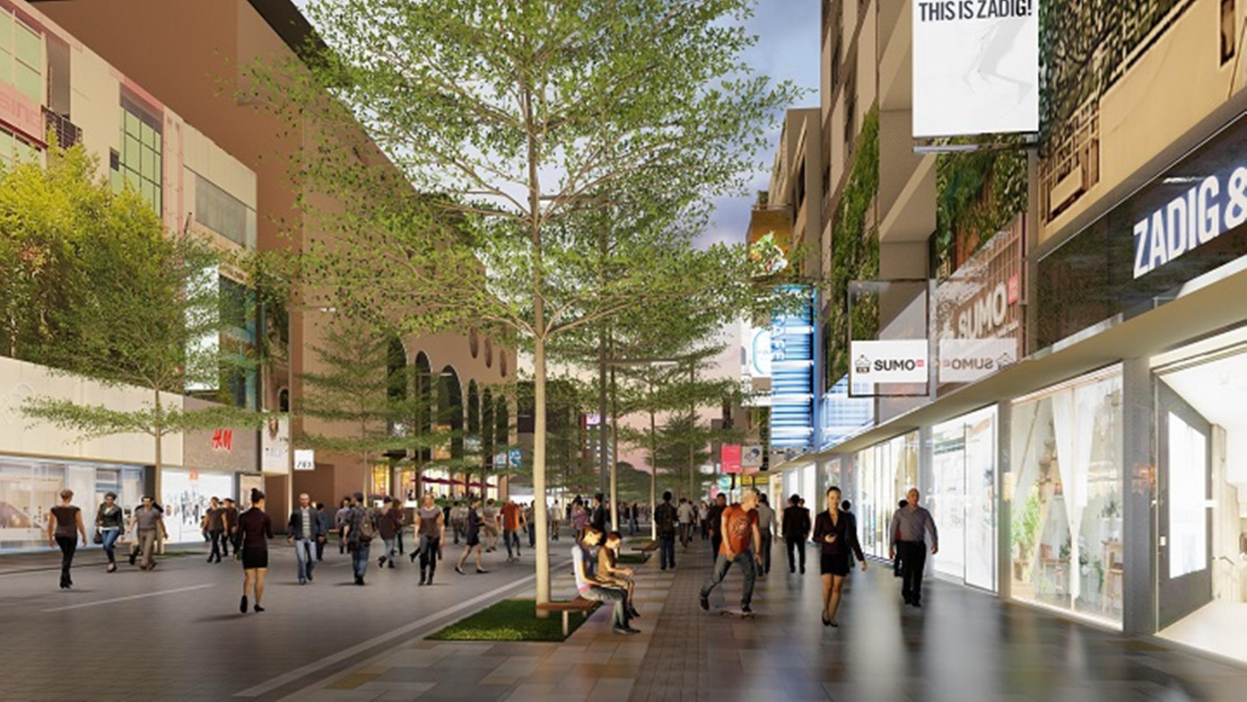 Khu B (từ điểm giao đường Nguyễn Huệ đến đường Ngô Quyền) tập trung chỉnh trang lát đá toàn bộ vỉa hè và mặt đường, cải tạo hệ thống hạ tầng kỹ thuật; đầu tư hệ thống camera quan sát; xây dựng các ô cây - dải cây... (ảnh phối cảnh)