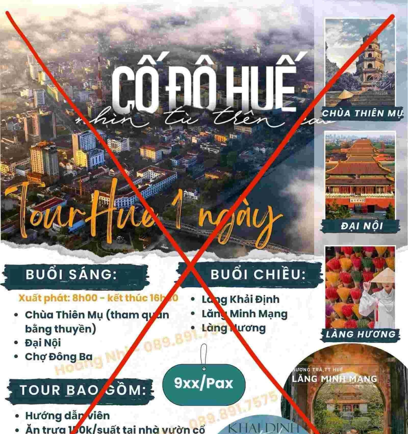 Ảnh đồ họa quảng cáo tour du lịch Huế với hình Tử Cấm Thành nước ngoài, nhưng giới thiệu là Đại nội Huế gây hiểu nhầm. Ảnh: MXH