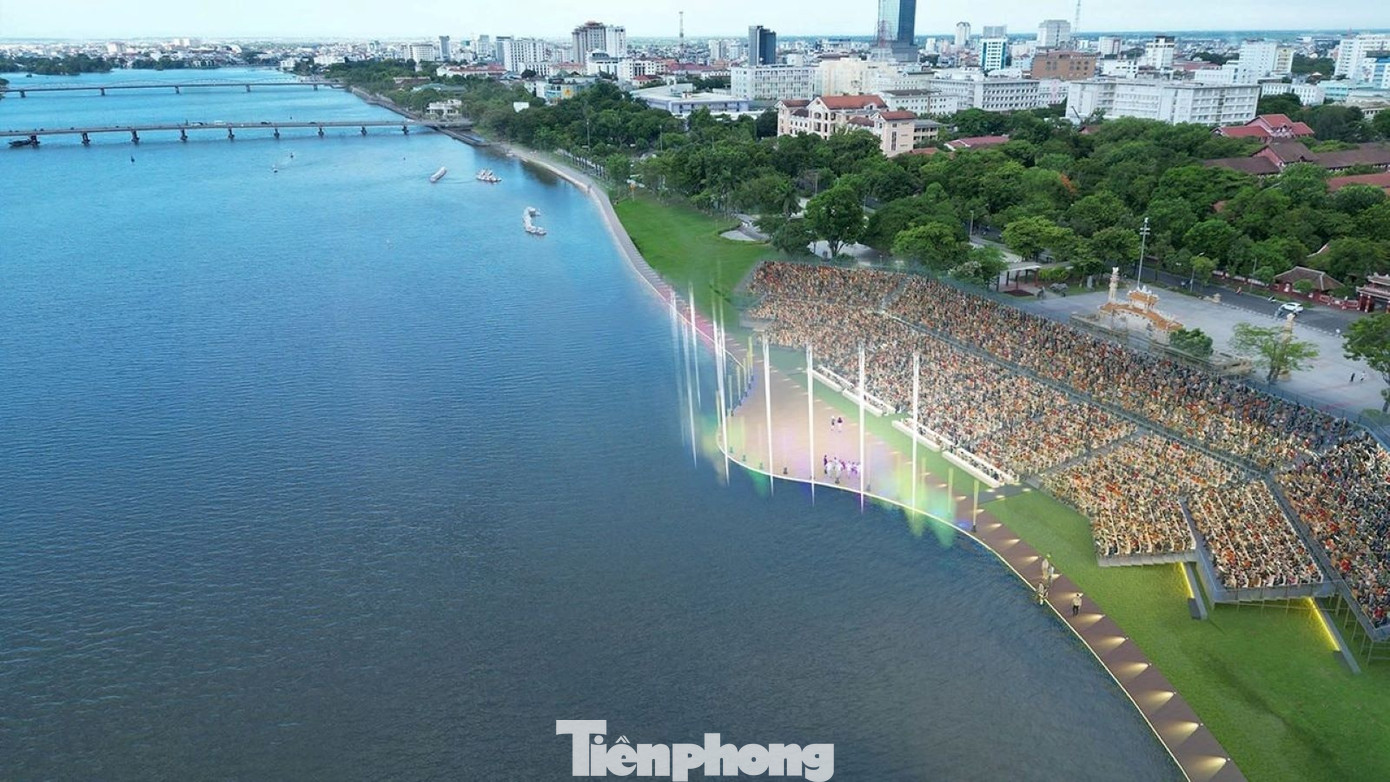 Hệ thống âm thanh ánh sáng hiện đại được bố trí tại đây hứa hẹn giúp cho sân khấu bán thực cảnh trở thành điểm nhấn của các màn trình diễn nghệ thuật đặc sắc. Điểm nhấn đồng thời là màn hình LED khổng lồ, độ phân giải cao, mang lại trải nghiệm hình ảnh sắc nét từ mọi góc nhìn. Khán đài có diện tích 3.000m², bậc ngồi bằng đá nguyên khối dài 334m, hệ thống chiếu sáng gồm 2 cột đèn pha và hàng trăm bóng LED hiện đại. Ảnh phối cảnh Hệ thống âm thanh ánh sáng hiện đại được bố trí tại đây hứa hẹn giúp cho sân khấu bán thực cảnh trở thành điểm nhấn của các màn trình diễn nghệ thuật đặc sắc. Điểm nhấn đồng thời là màn hình LED khổng lồ, độ phân giải cao, mang lại trải nghiệm hình ảnh sắc nét từ mọi góc nhìn. Khán đài có diện tích 3.000m², bậc ngồi bằng đá nguyên khối dài 334m, hệ thống chiếu sáng gồm 2 cột đèn pha và hàng trăm bóng LED hiện đại. Ảnh phối cảnh