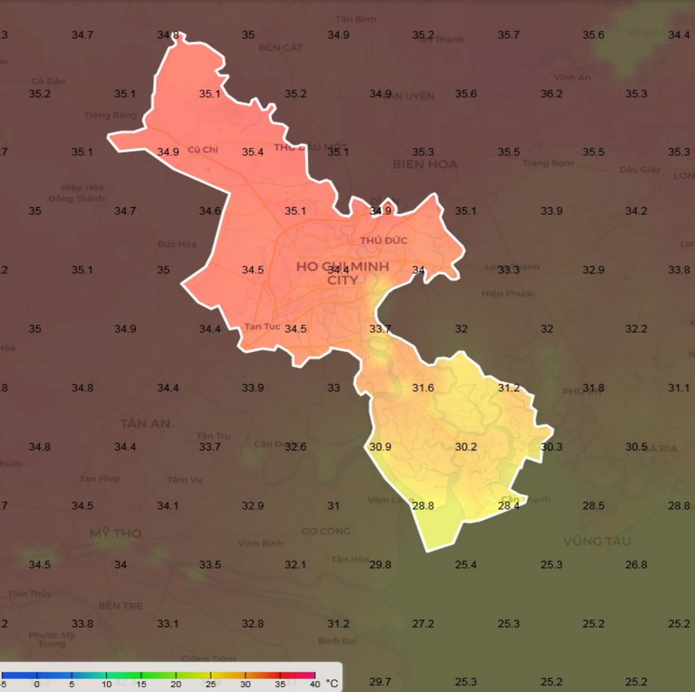 Dự báo nhiệt độ tại TPHCM trong hôm nay. Nguồn: Đài Khí tượng Thủy văn khu vực Nam bộ Dự báo nhiệt độ tại TPHCM trong hôm nay. Nguồn: Đài Khí tượng Thủy văn khu vực Nam bộ