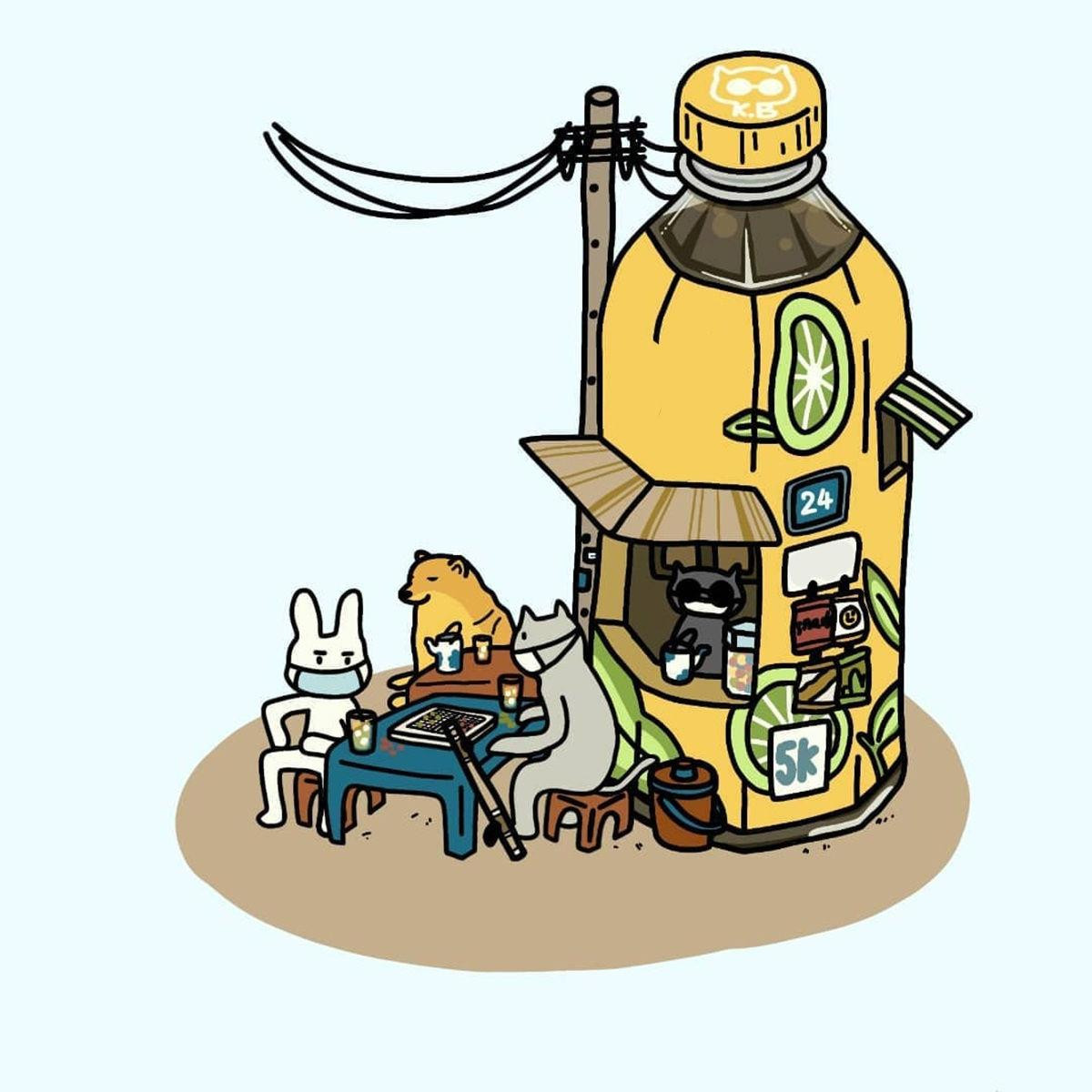 Chai nước trà xanh trở thành quán trà đá vỉa hè đặc trưng của người Việt. Nguồn ảnh: Phố trong hộp.