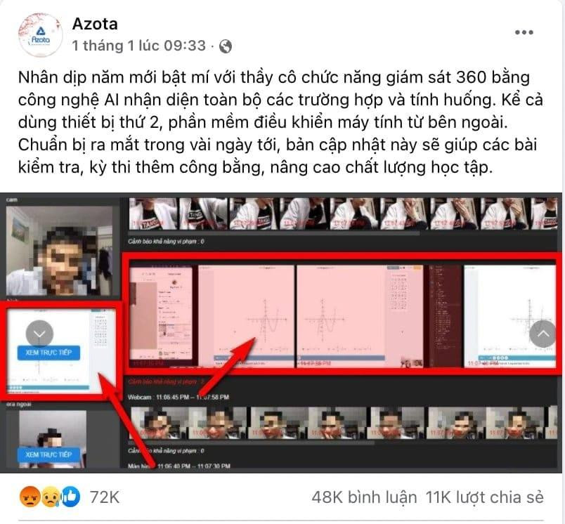 Bên dưới bài đăng là những bình luận trái chiều dành cho ứng dụng Azota. Nguồn: Internet.