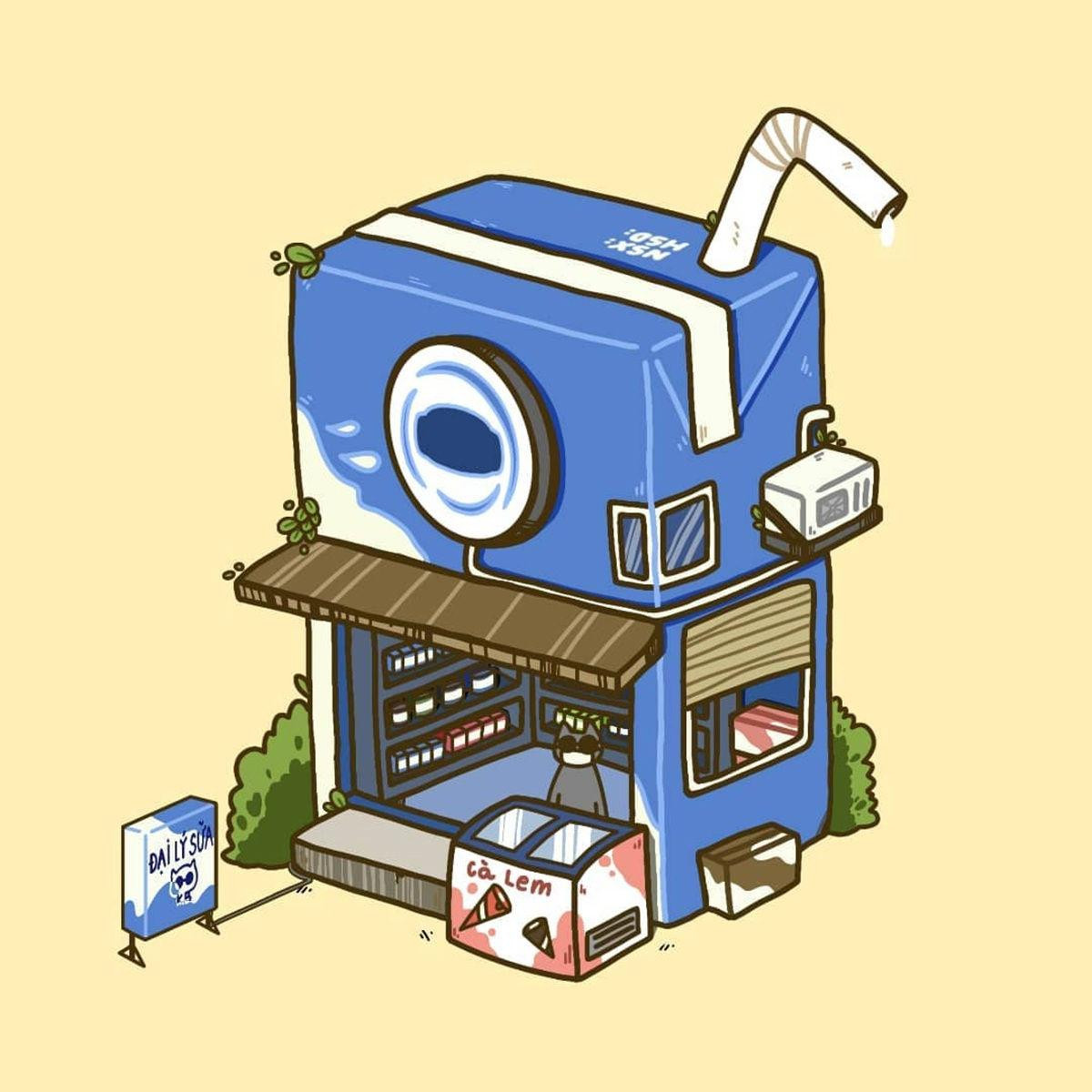 Hộp sữa chứa đựng cửa hàng sữa. Nguồn ảnh: Phố trong hộp.