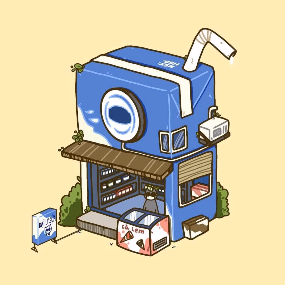 Hộp sữa chứa đựng cửa hàng sữa. Nguồn ảnh: Phố trong hộp.