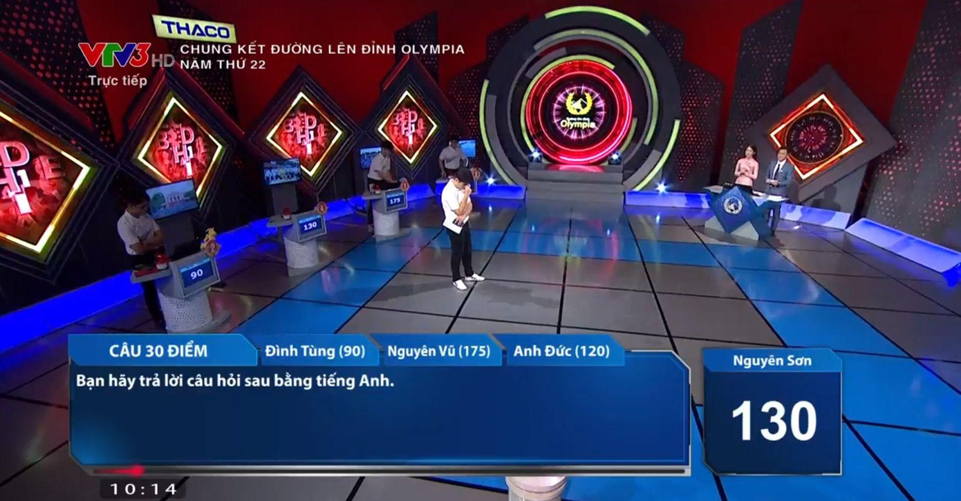 Phần câu hỏi tiếng Anh trong phần thi Về đích của Vũ Nguyên Sơn gặp sự cố. Ảnh: Fanpage Đường lên đỉnh Olympia