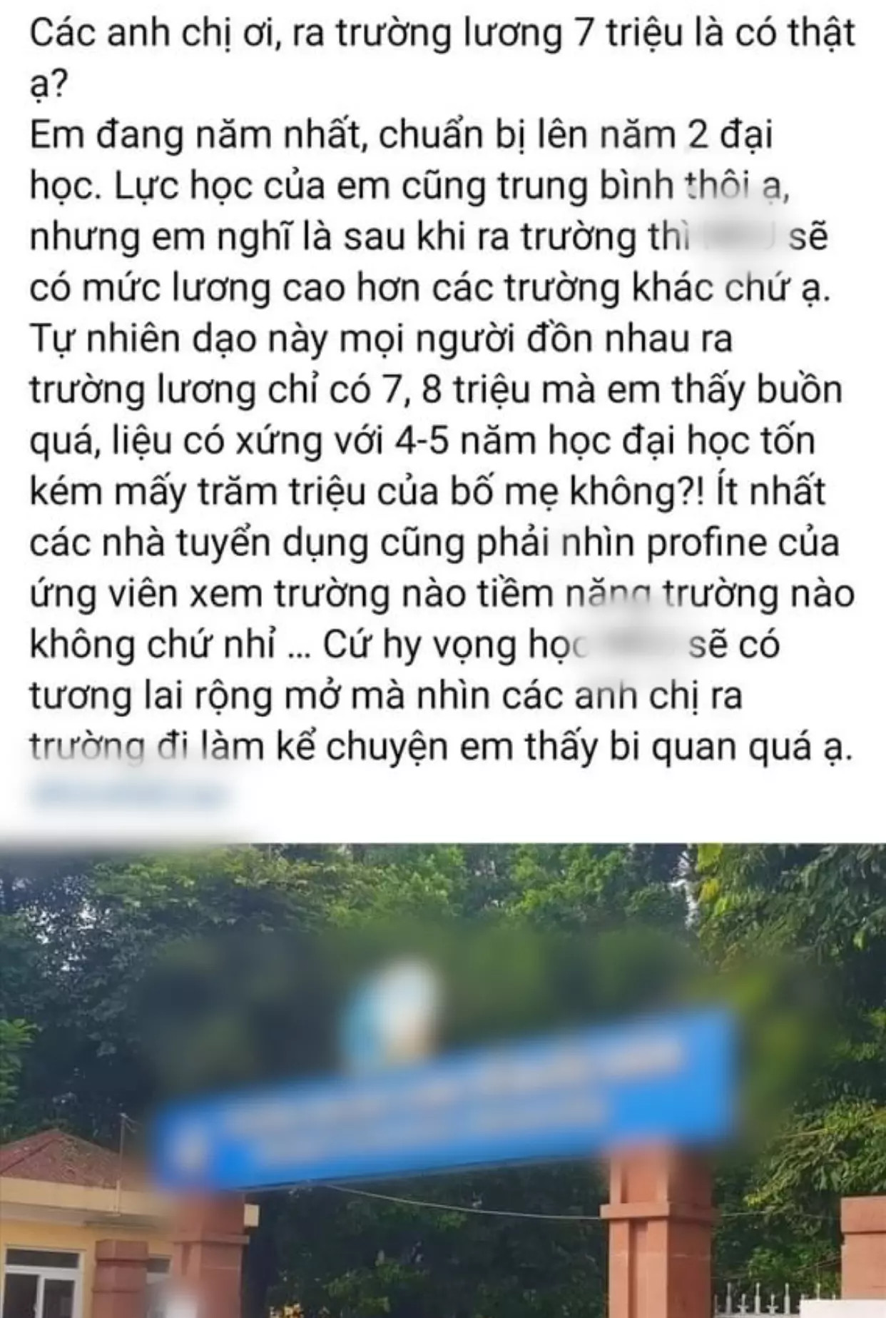 Phát biểu gây tranh cãi về mức lương 7 triệu đồng của nữ sinh. Nguồn: Internet.