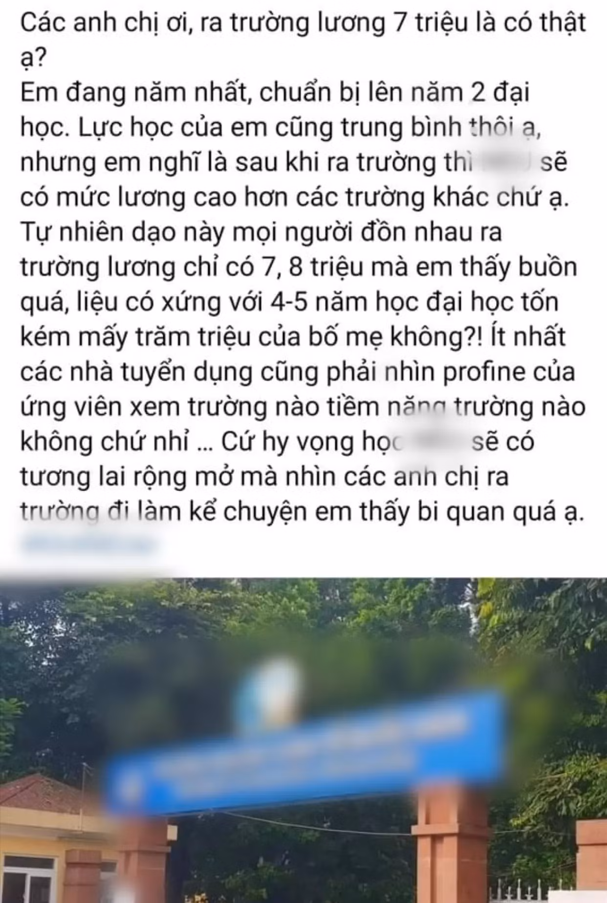 Phát biểu gây tranh cãi về mức lương 7 triệu đồng của nữ sinh. Nguồn: Internet.