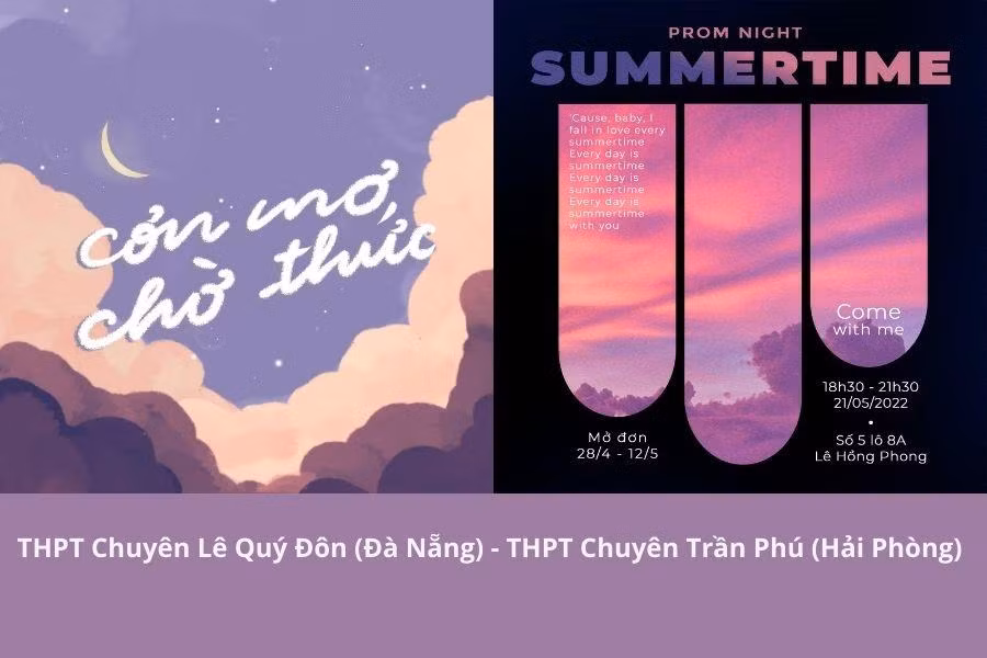 Không hẹn mà gặp, học sinh của 2 trường THPT Chuyên Lê Quý Đôn (Đà Nẵng) và THPT Chuyên Trần Phú (Hải Phòng) đều chọn những tông màu nhẹ nhàng cùng hình ảnh bầu trời cho chủ đề Prom năm nay. Nguồn: Internet.