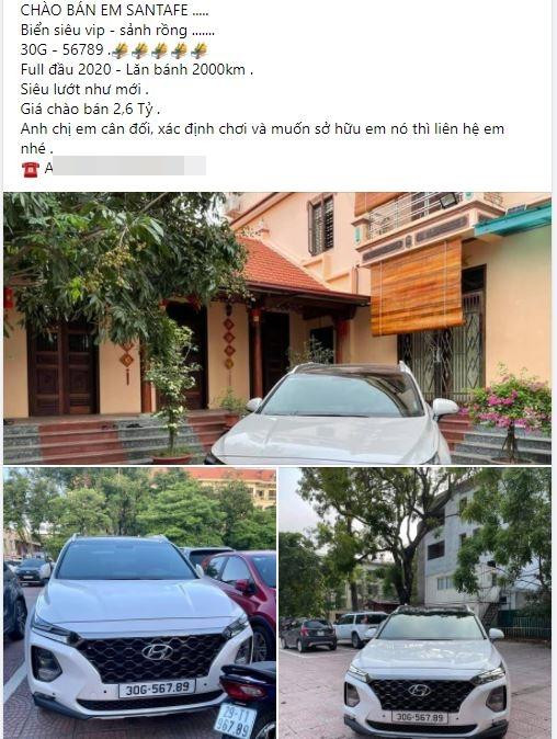 Thông tin rao bán chiếc SantaFe biển đẹp trên mạng xã hội.