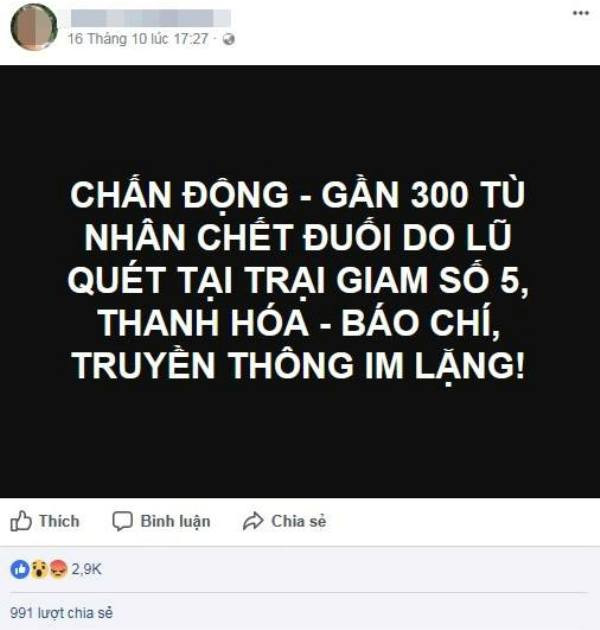 Bác thông tin “gần 300 tù nhân tại Thanh Hóa chết do lũ” ảnh 1