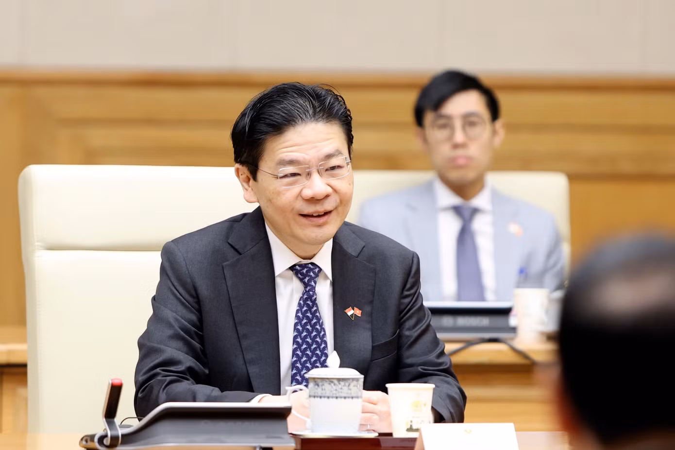 Thủ tướng Singapore Lawrence Wong trong cuộc hội đàm. (Ảnh: Nhật Minh) Thủ tướng Singapore Lawrence Wong trong cuộc hội đàm. (Ảnh: Nhật Minh)
