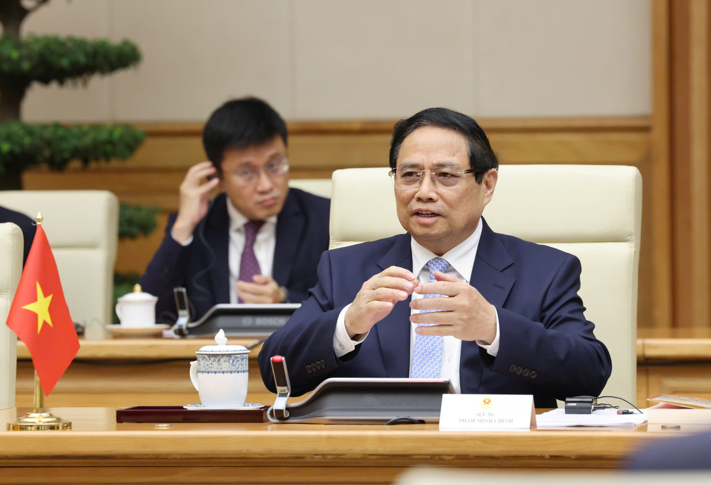 Thủ tướng Phạm Minh Chính phát biểu trong cuộc hội đàm với Thủ tướng Kyrgyzstan, ngày 6/3. (Ảnh: Đoàn Bắc) Thủ tướng Phạm Minh Chính phát biểu trong cuộc hội đàm với Thủ tướng Kyrgyzstan, ngày 6/3. (Ảnh: Đoàn Bắc)