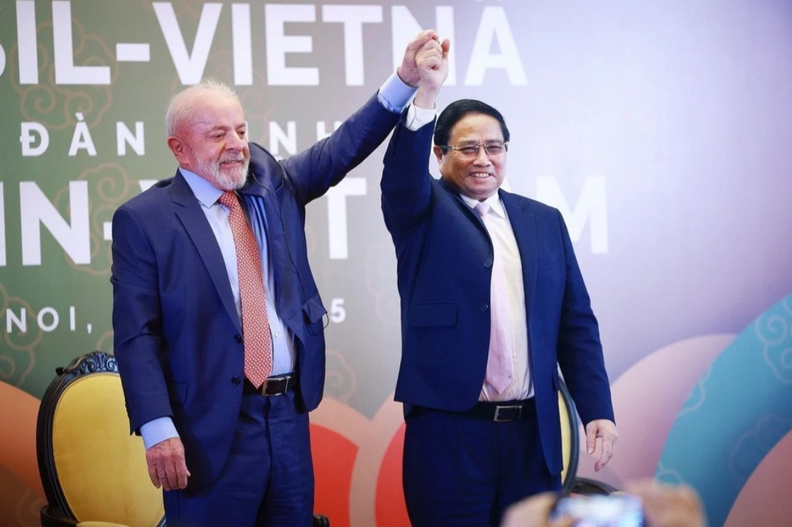 Thủ tướng Phạm Minh Chính và Tổng thống Brazil Lula da Silva tại Diễn đàn kinh tế Việt Nam - Brazil. Ảnh: TTXVN.