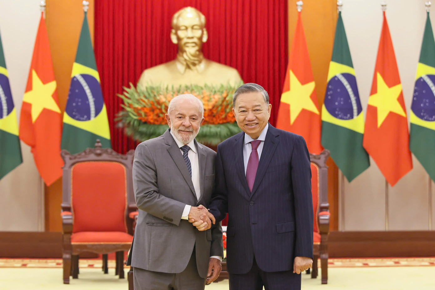 Tổng Bí thư Tô Lâm tiếp Tổng thống Brazil Lula da Silva. (Ảnh: Nhật Minh)