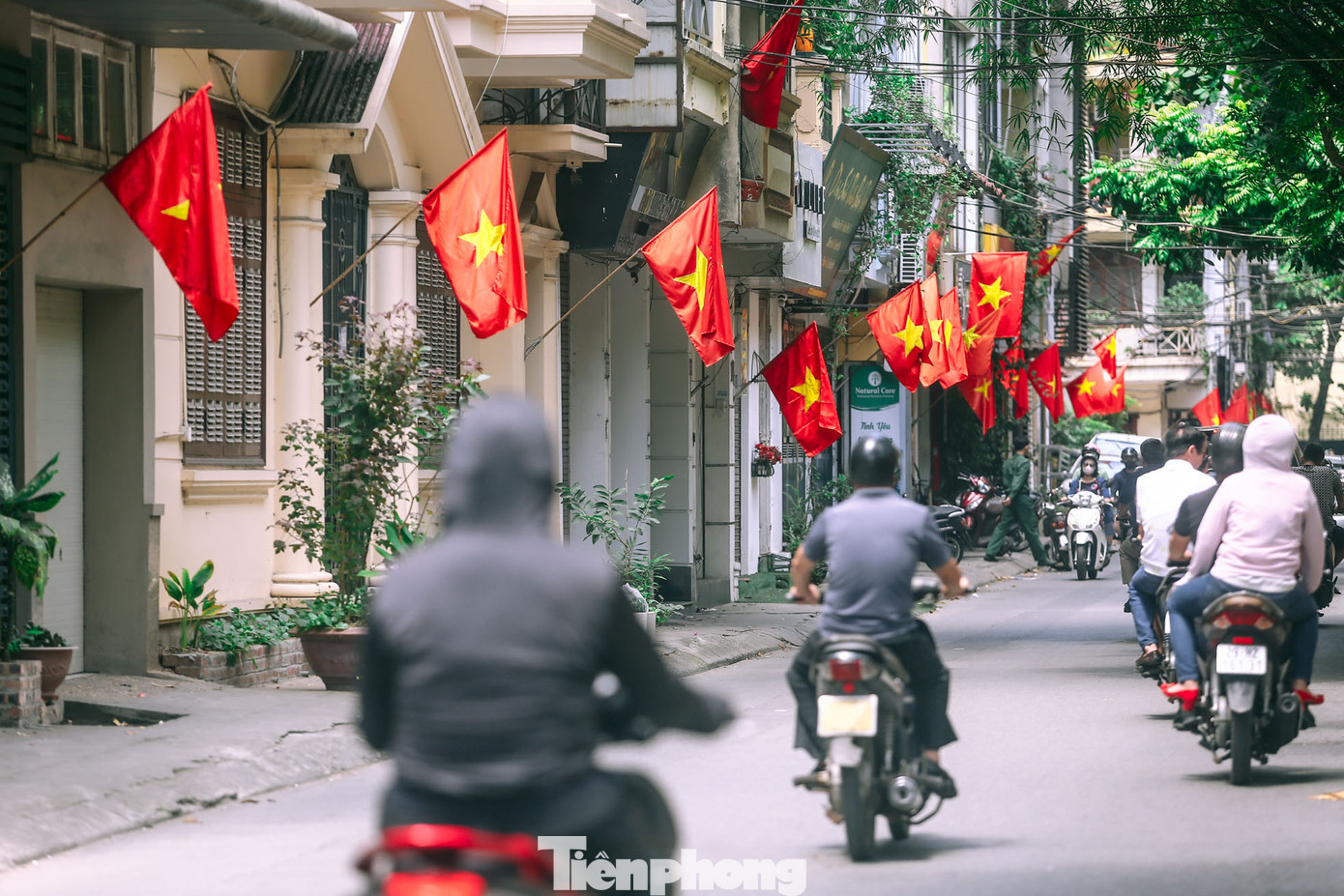 Một góc phố Nguyễn Tri Phương rực rỡ sắc cờ.