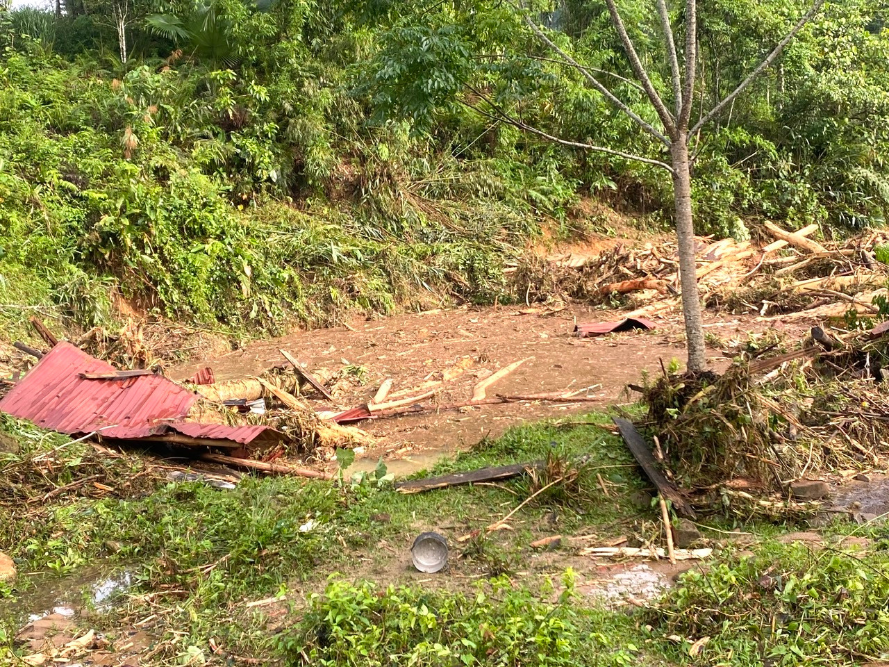 Trận lũ còn cuốn trôi, vùi lấp nhiều tài sản, dụng cụ sinh hoạt của bà con như máy cày, máy gặt, xe máy và hàng trăm con gia súc gia cầm.