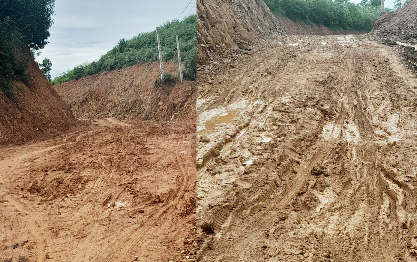 Đoạn đường bùn đất lầy lội kéo dài. Đoạn đường bùn đất lầy lội kéo dài.