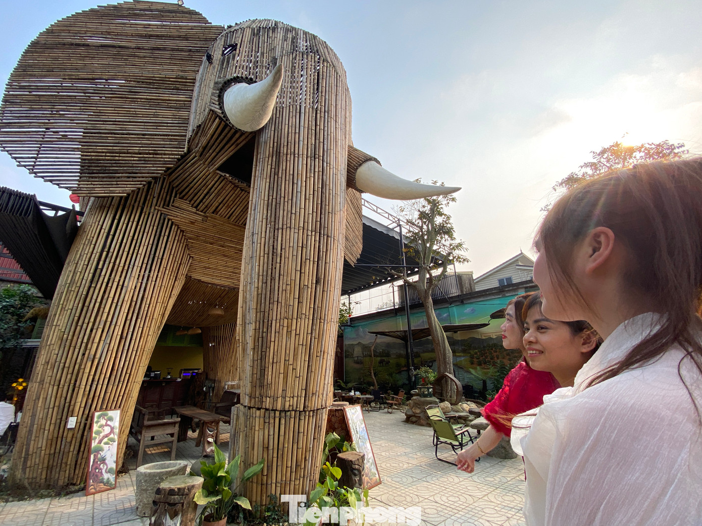 "Biết quán cafe có hình con voi độc đáo nên em rủ bạn đến để xem và chụp hình. Nhìn bên ngoài, con voi rất lớn. Bên trong quán còn có nhiều không gian sông suối, nhà sàn dân tộc, mang đến cho chúng em trải nghiệm mới lạ và thấy gần gũi hơn với thiên nhiên", bạn Nguyễn Thị Mỹ Linh (trú thành phố Vinh) chia sẻ.