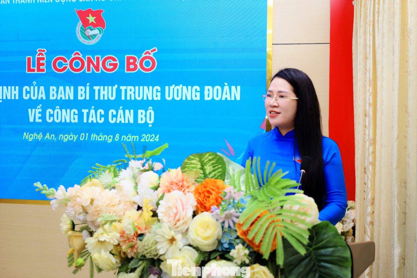 Chị Nguyễn Thị Phương Thúy - Bí thư Tỉnh Đoàn Nghệ An phát biểu nhận nhiệm vụ.