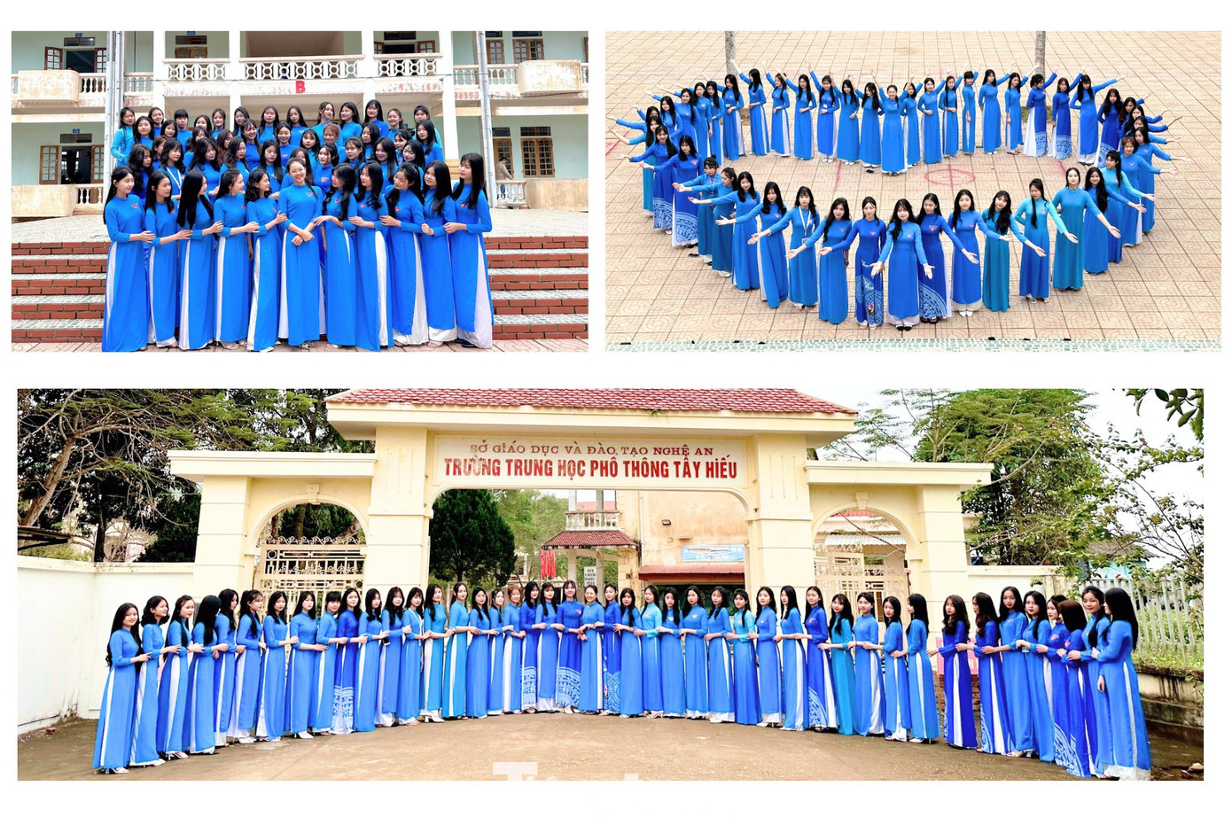 Những nữ cán bộ đoàn viên trường THPT Tây Hiếu (thị xã Thái Hòa) tự tin khoe sắc, tạo dáng cùng tà áo dài truyền thống.