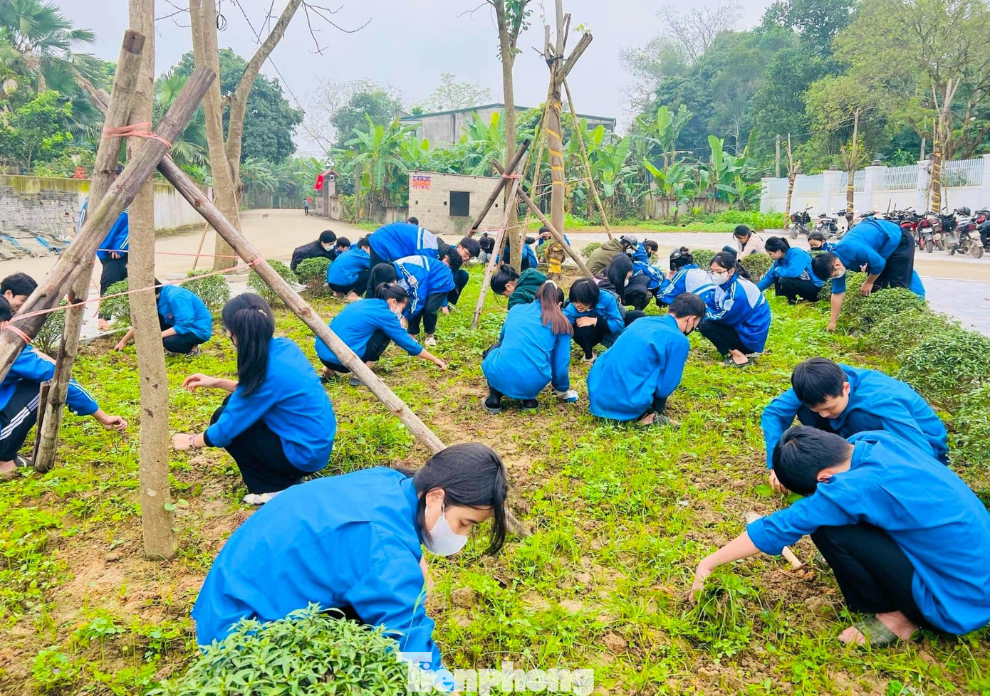 Các đoàn viên thanh niên ra quân nạo vét kênh mương nội đồng, làm sạch, đẹp các con đường làng quê, bồn hoa cây cảnh, công trình thanh niên.