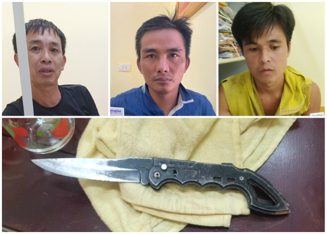 Các đối tượng cùng tang vật tại công an. Các đối tượng cùng tang vật tại công an.