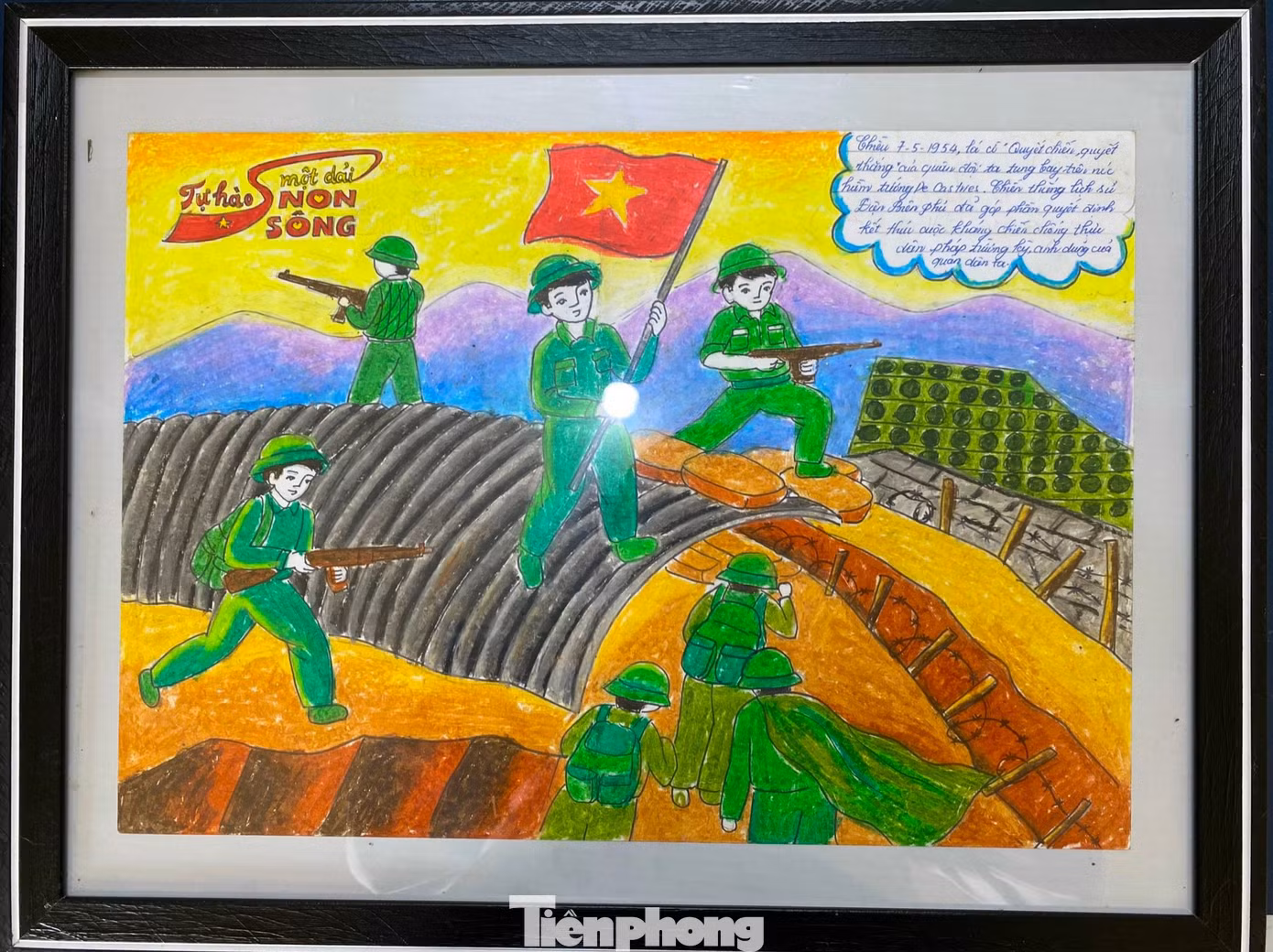 Bức tranh vẽ thứ 11 tái hiện lại chiến thắng Điện Biên Phủ năm 1954. Trận chiến thắng đã góp phần quyết định kết thúc cuộc kháng chiến chống thực dân Pháp trường kỳ, anh dũng của quân, dân ta, là một kỳ tích của quân đội ta, một trong những mốc son chói lọi trong lịch sử đấu tranh giữ nước của dân tộc Việt Nam.