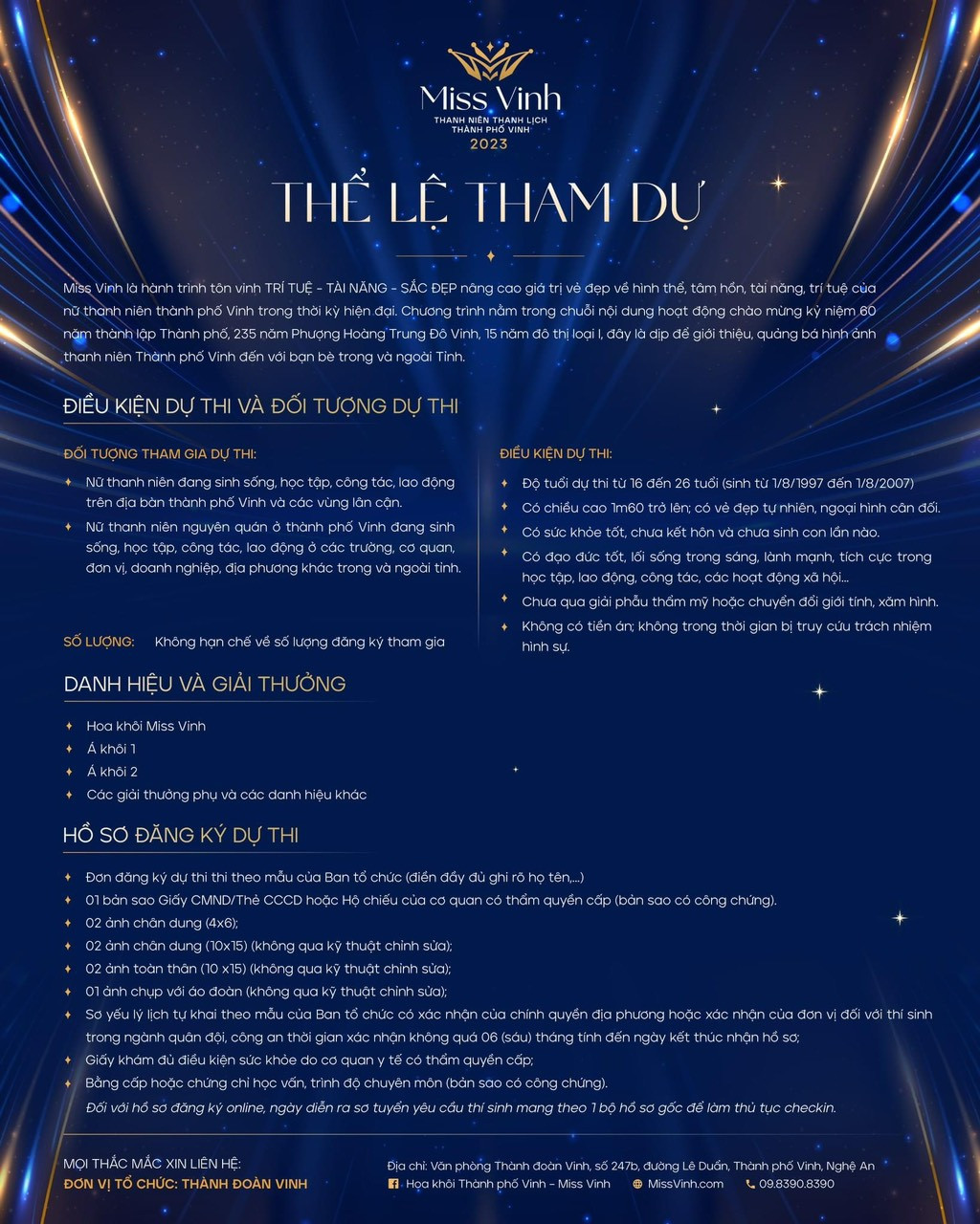 Thể lệ tham dự cuộc thi được Ban tổ chức đưa ra với đầy đủ, rõ ràng để thí sinh nắm rõ.